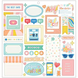 Scrapbooking  Odeb Marshall Fantastico Chipboard Stickers 12"X12" Icons & Phrase Chipboard