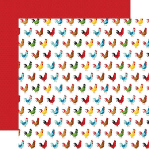 Scrapbooking  Echo Park Fun On The Farm Double-Sided Cardstock 12"X12" - Rooster Rainbow Paper 12"x12"