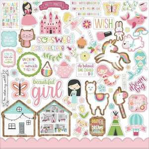 Scrapbooking  All Girl Cardstock Element Stickers 12"X12" Paper 12x12