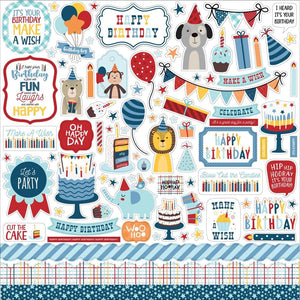 Scrapbooking  Birthday Boy Cardstock Stickers 12"X12" Elements Stickers