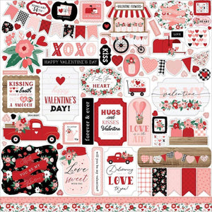 Scrapbooking  Echo Park Hello Valentine Cardstock Stickers 12"X12" Elements stickers