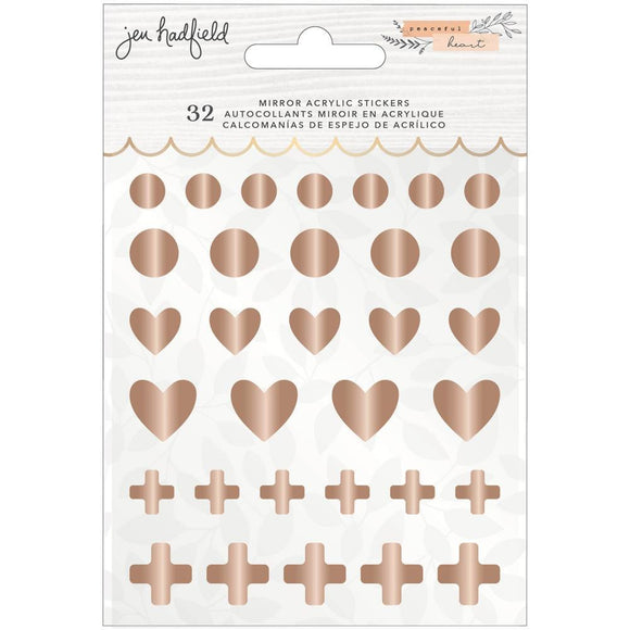 Scrapbooking  Jen Hadfield Peaceful Heart Mirror Acrylic Stickers 32/Pkg Embellishments