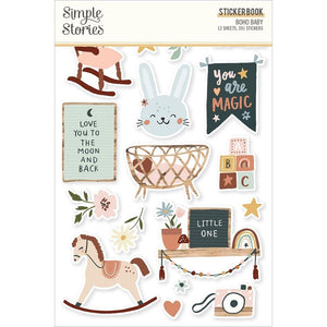 Scrapbooking  Simple Stories Sticker Book 12/Sheets Boho Baby, 391/Pkg stickers