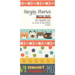 Scrapbooking  Simple Stories Pet Shoppe Cat Washi Tape 5/Pkg WASHI Tape